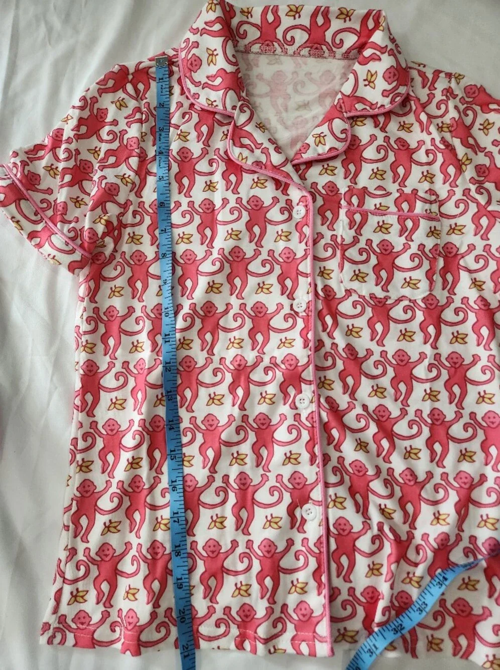 Girls Size 10 Years Pink Monkey Print Short Sleeve Lightweight Pajama Set